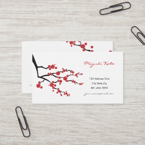 Red Sakura Flowers Oriental Cherry Blossoms Asian Business Card