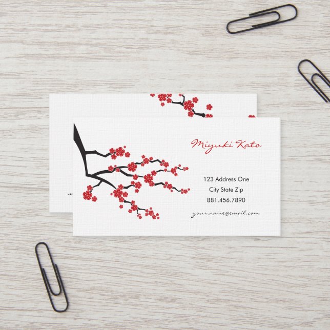 Red Sakura Flowers Oriental Cherry Blossoms Asian Business Card (Front/Back In Situ)