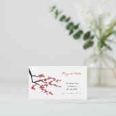 Red Sakura Flowers Oriental Cherry Blossoms Asian Business Card (Standing Front)