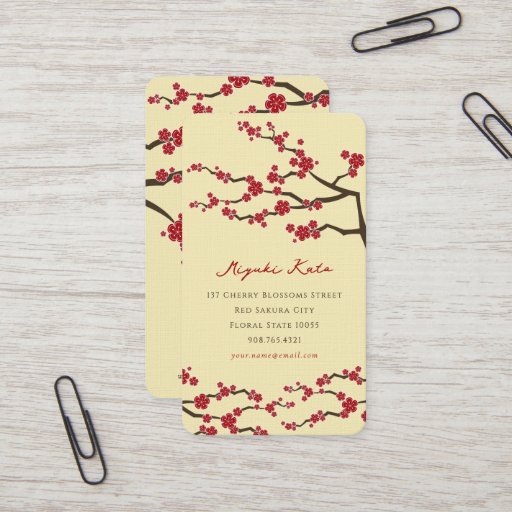 Customizable Red Sakuras Oriental  Zen Cherry Blossoms Business Card