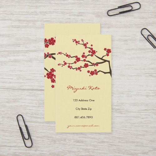 Red Sakura Flowers Oriental Chic Cherry Blossoms Business Card