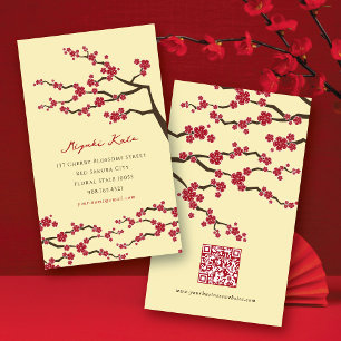 Red Sakura Flowers Oriental Chic Cherry Blossoms Business Card