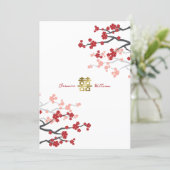 Red Sakura Golden Double Happiness Chinese Wedding Invitation (Standing Front)