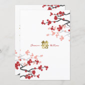 Red Sakura Golden Double Happiness Chinese Wedding Invitation (Front/Back)