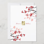 Red Sakura Golden Double Happiness Chinese Wedding Invitation (Front)