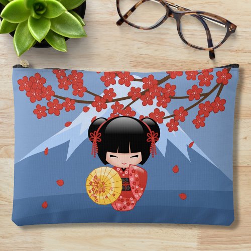 Red Sakura Kokeshi Doll _ Cute Geisha Girl Accessory Pouch