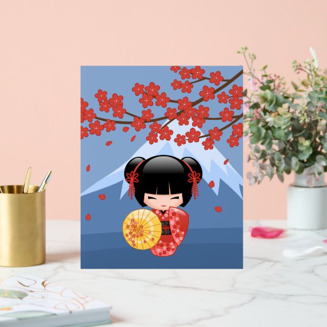 Red Sakura Kokeshi Doll - Cute Geisha Girl Acrylic Sign (Wedding)