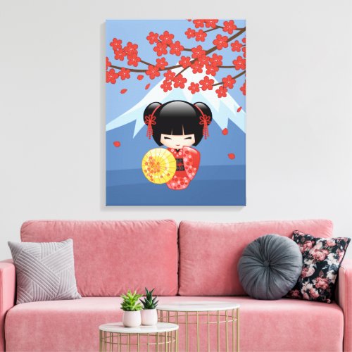 Red Sakura Kokeshi Doll _ Cute Geisha Girl Canvas Print