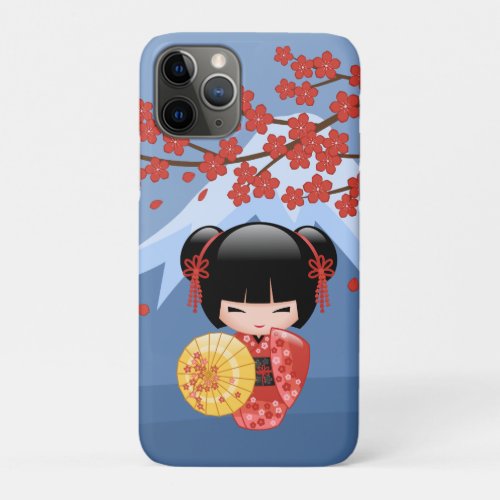 Red Sakura Kokeshi Doll _ Cute Geisha Girl iPhone 11 Pro Case
