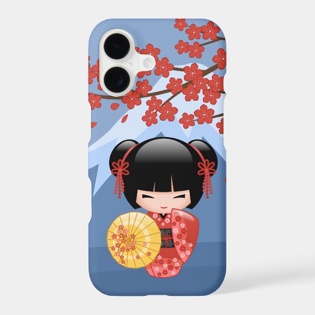 Red Sakura Kokeshi Doll - Cute Geisha Girl Case-Mate iPhone Case (Back)
