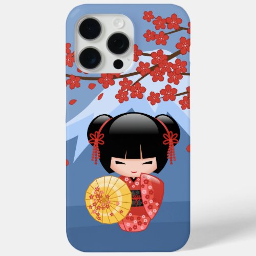 Red Sakura Kokeshi Doll _ Cute Geisha Girl iPhone 15 Pro Max Case