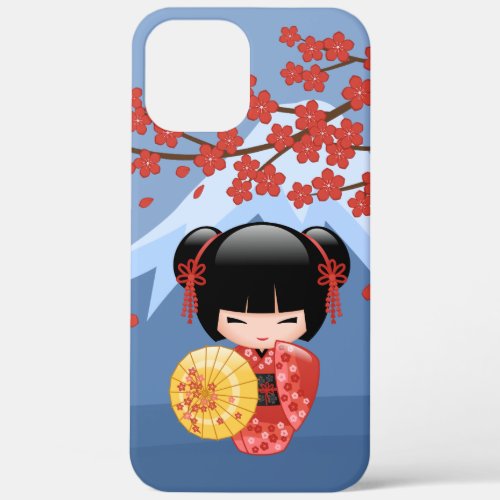 Red Sakura Kokeshi Doll _ Cute Geisha Girl iPhone 12 Pro Max Case