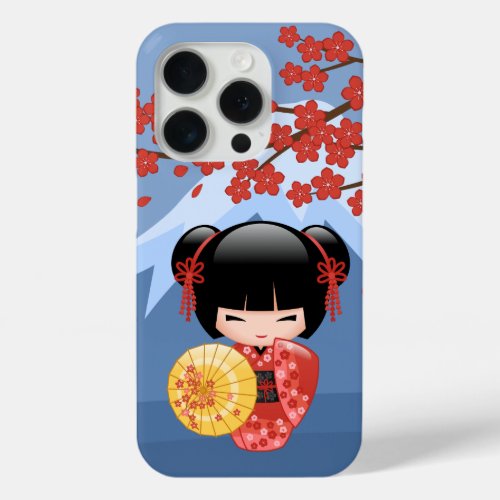 Red Sakura Kokeshi Doll _ Cute Geisha Girl iPhone 15 Pro Case