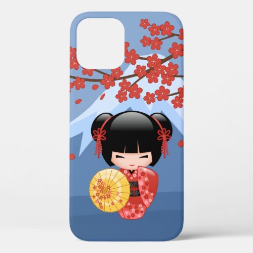 Red Sakura Kokeshi Doll _ Cute Geisha Girl iPhone 12 Case