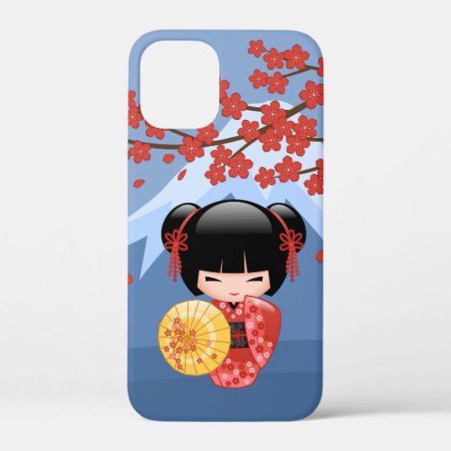 Red Sakura Kokeshi Doll _ Cute Geisha Girl iPhone 12 Mini Case
