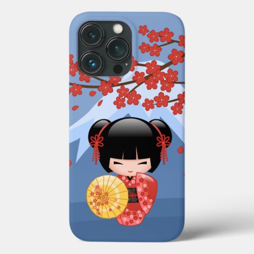 Red Sakura Kokeshi Doll _ Cute Geisha Girl iPhone 13 Pro Case