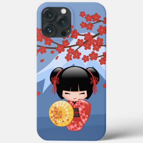 Red Sakura Kokeshi Doll _ Cute Geisha Girl iPhone 13 Pro Max Case