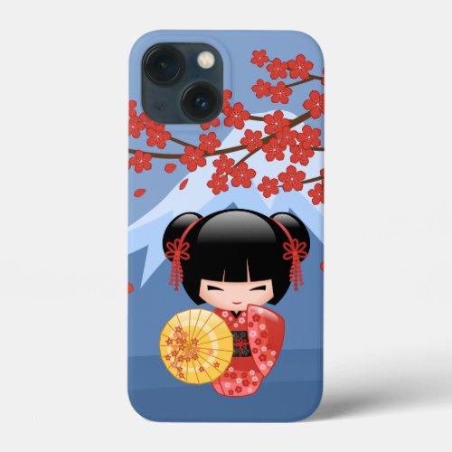 Red Sakura Kokeshi Doll _ Cute Geisha Girl iPhone 13 Mini Case