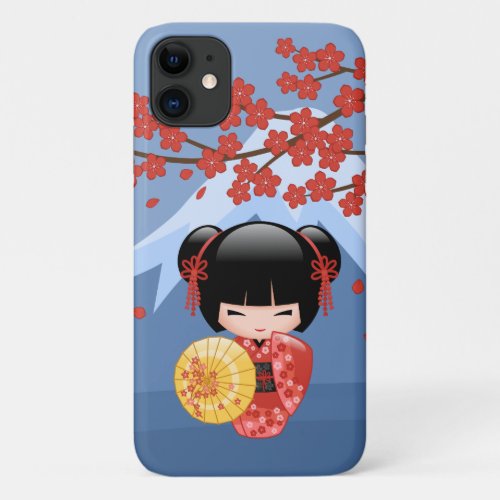 Red Sakura Kokeshi Doll _ Cute Geisha Girl iPhone 11 Case