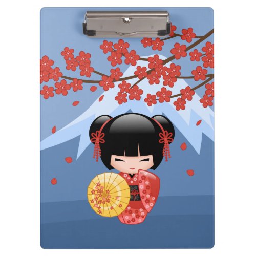 Red Sakura Kokeshi Doll _ Cute Geisha Girl Clipboard