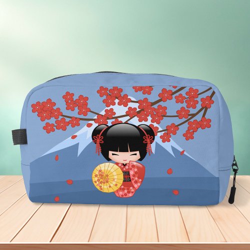 Red Sakura Kokeshi Doll _ Cute Geisha Girl Dopp Kit