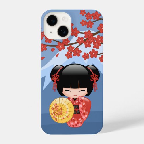 Red Sakura Kokeshi Doll _ Cute Geisha Girl iPhone 14 Case