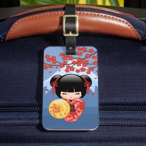 Red Sakura Kokeshi Doll _ Cute Geisha Girl Luggage Tag