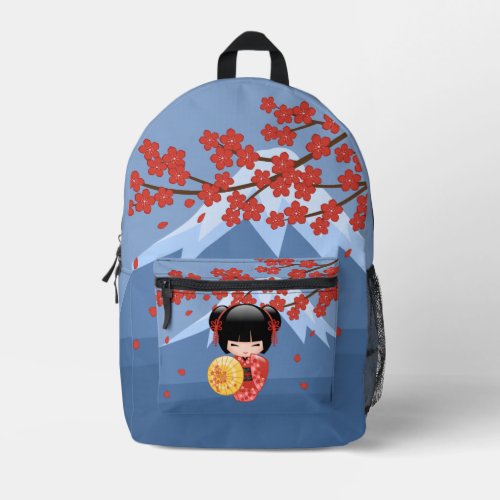Red Sakura Kokeshi Doll _ Cute Geisha Girl Printed Backpack