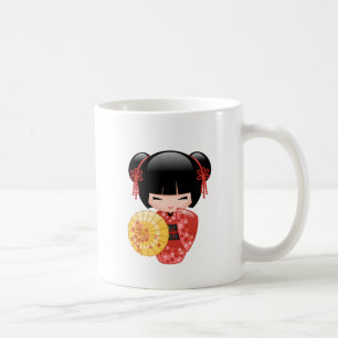 Red Sakura Kokeshi Doll - Cute Japanese Geisha Cof Coffee Mug