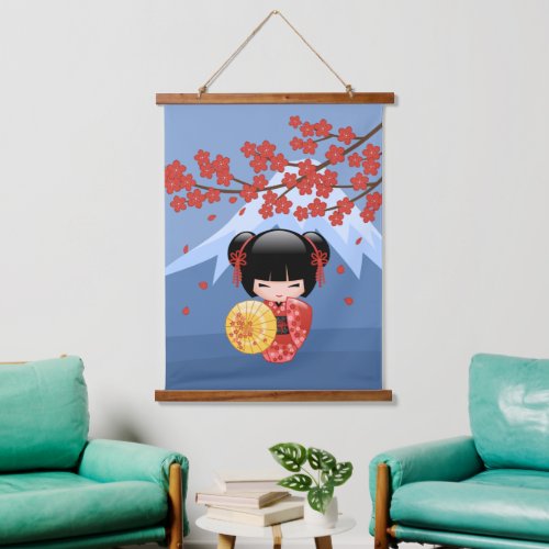 Red Sakura Kokeshi Doll _ Cute Japanese Geisha Hanging Tapestry