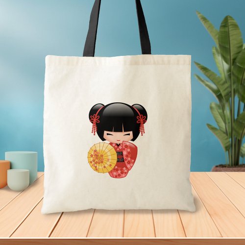 Red Sakura Kokeshi Doll _ Japanese Geisha 2 Tote Bag