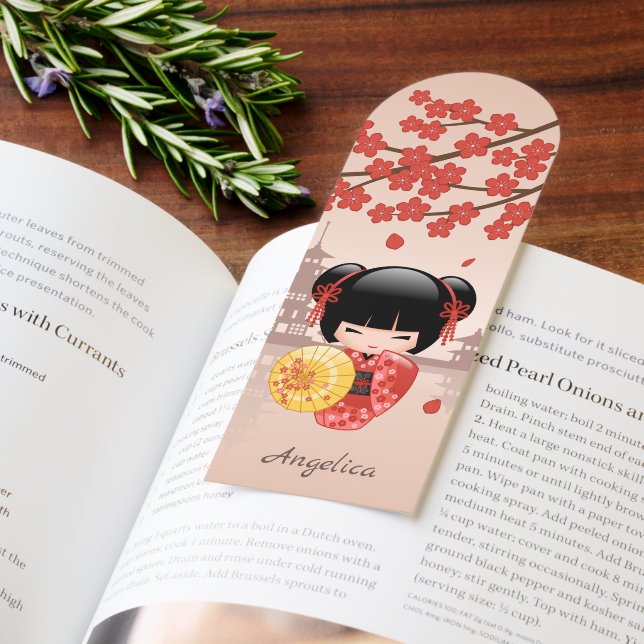 Red Sakura Kokeshi Doll Japanese Geisha Beige Bookmarks (Book)