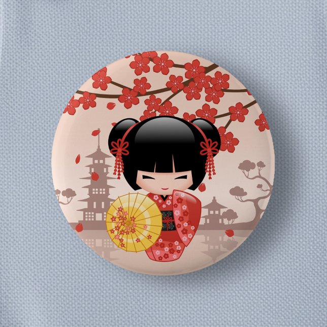 Red Sakura Kokeshi Doll - Japanese Geisha Button (Creator Uploaded)