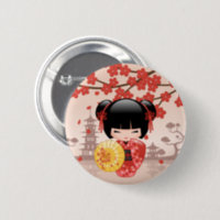 Red Sakura Kokeshi Doll - Japanese Geisha Button | Zazzle