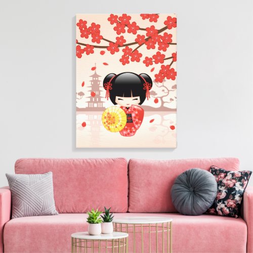 Red Sakura Kokeshi Doll _ Japanese Geisha Canvas Print