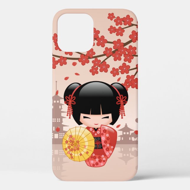 Red Sakura Kokeshi Doll - Japanese Geisha Case-Mate iPhone Case (Back)
