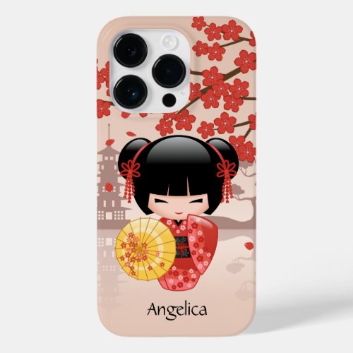 Red Sakura Kokeshi Doll _ Japanese Geisha Case_Mate iPhone 14 Pro Case