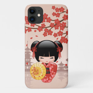 Red Sakura Kokeshi Doll - Japanese Geisha iPhone 11 Case