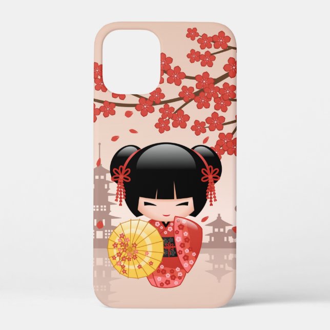Red Sakura Kokeshi Doll - Japanese Geisha Case-Mate iPhone Case (Back)
