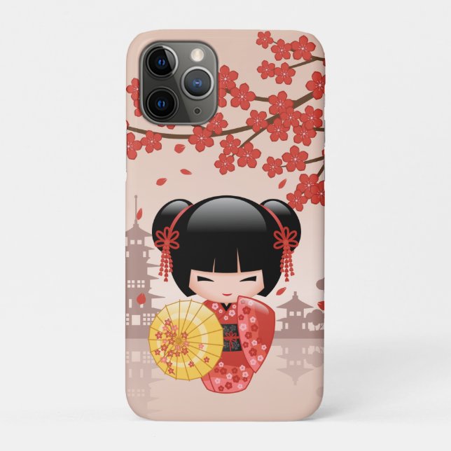 Red Sakura Kokeshi Doll - Japanese Geisha Case-Mate iPhone Case (Back)