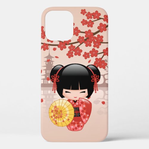 Red Sakura Kokeshi Doll _ Japanese Geisha iPhone 12 Case