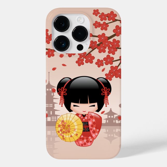 Red Sakura Kokeshi Doll - Japanese Geisha Case-Mate iPhone Case (Back)
