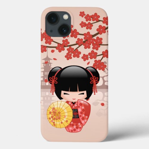 Red Sakura Kokeshi Doll _ Japanese Geisha iPhone 13 Case