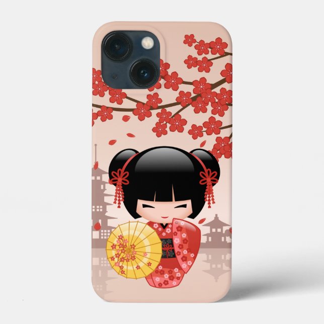 Red Sakura Kokeshi Doll - Japanese Geisha Case-Mate iPhone Case (Back)