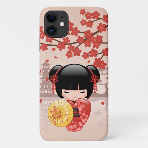 Red Sakura Kokeshi Doll _ Japanese Geisha iPhone 11 Case
