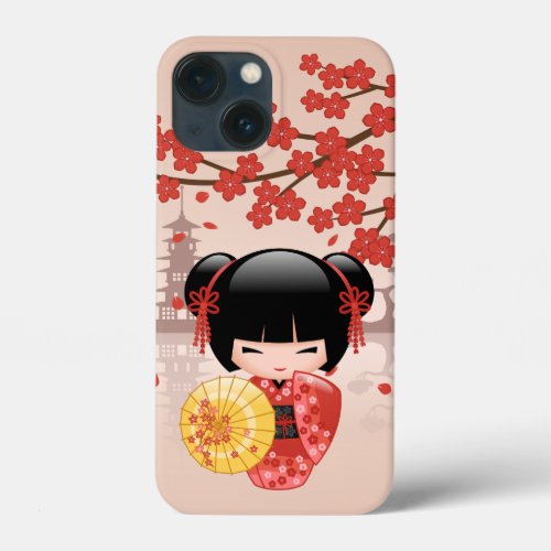 Red Sakura Kokeshi Doll _ Japanese Geisha iPhone 13 Mini Case