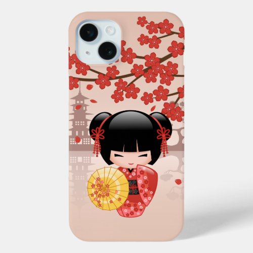 Red Sakura Kokeshi Doll _ Japanese Geisha iPhone 15 Plus Case