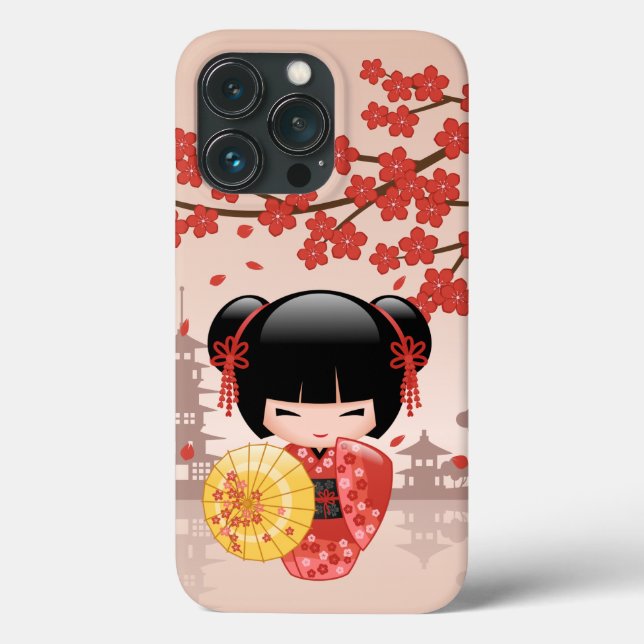 Red Sakura Kokeshi Doll - Japanese Geisha Case-Mate iPhone Case (Back)