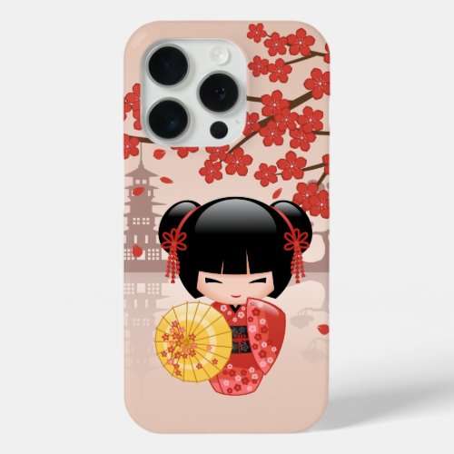 Red Sakura Kokeshi Doll _ Japanese Geisha iPhone 15 Pro Case