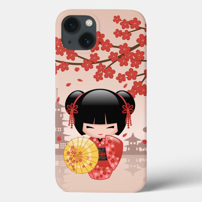 Red Sakura Kokeshi Doll - Japanese Geisha Case-Mate iPhone Case (Back)